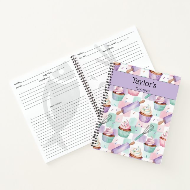 Personalized Keepsake Recipes Lavender Teal Cakes Notizbuch (Innenseite)