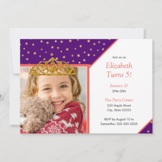 Personalized Kid Photo Happy Birthday Gold Crown Einladung