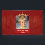 Personalized Kid Photo Happy Birthday King Crown Banner<br><div class="desc">Celebrate your little one's special day in style with this festive custom red banner that features a fun photo with a beautiful gold prince or king crown. In the background there is an elegant background of gold shimmery lines. Add a special touch with a personalized greeting, such as "Happy Birthday,...</div>