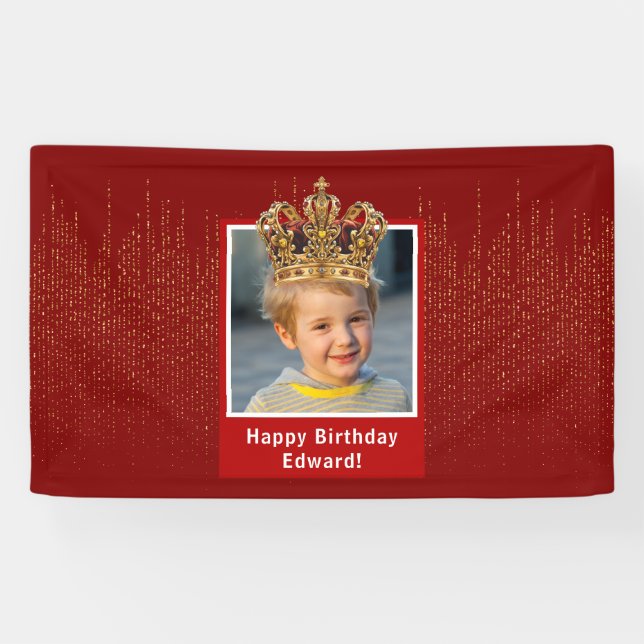 Personalized Kid Photo Happy Birthday King Crown Banner (Horizontal)