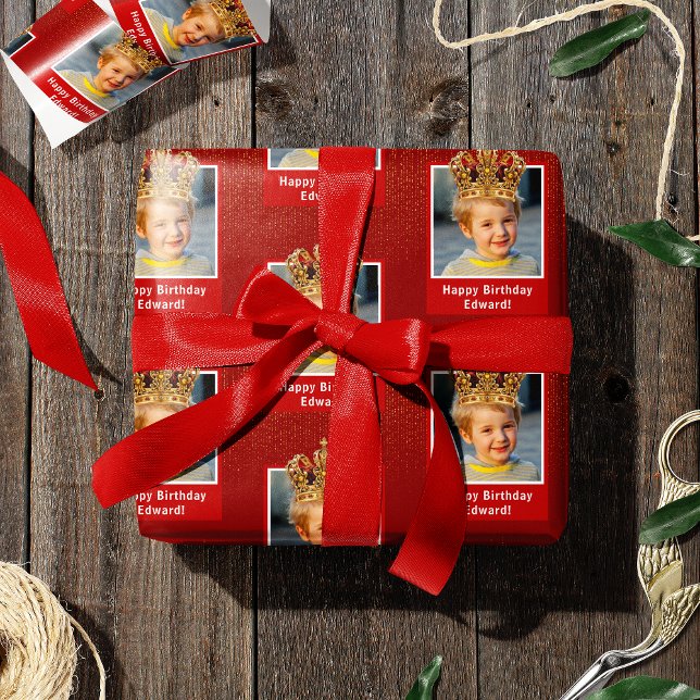 Personalized Kid Photo Happy Birthday King Crown Geschenkpapier (Von Creator hochgeladen)