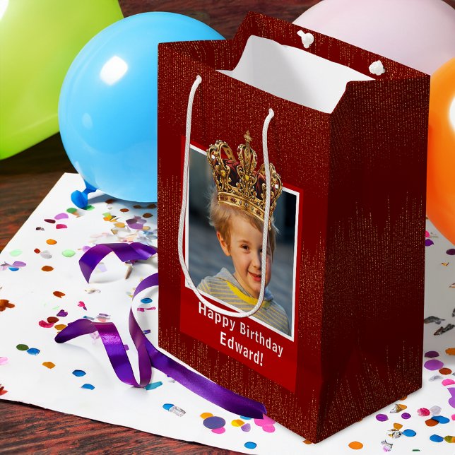 Personalized Kid Photo Happy Birthday King Crown Mittlere Geschenktüte (Von Creator hochgeladen)