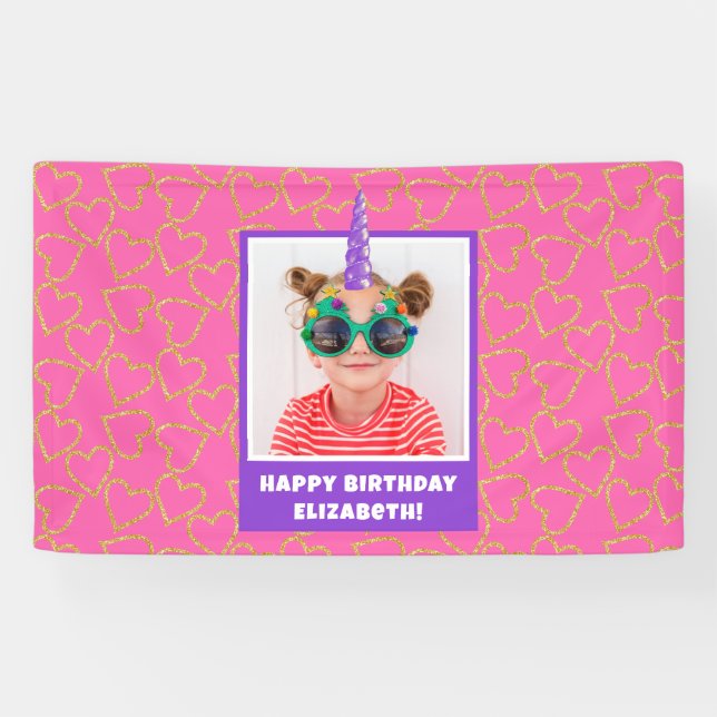 Personalized Kid Photo Happy Birthday Unicorn Banner (Horizontal)