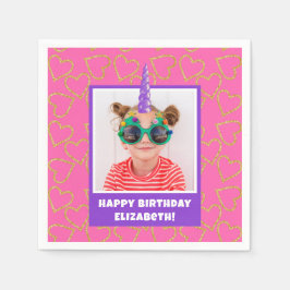 Personalized Kid Photo Happy Birthday Unicorn Serviette