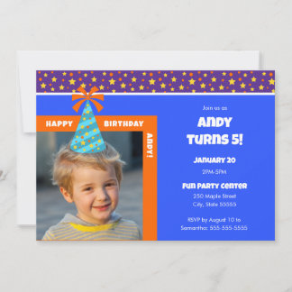 Personalized Kid Photo Happy Birthday w/ Blue Hat Einladung