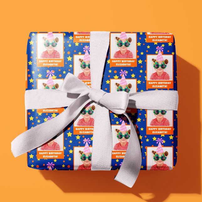 Personalized Kid Photo Happy Birthday w/ Pink Hat Geschenkpapier (Von Creator hochgeladen)