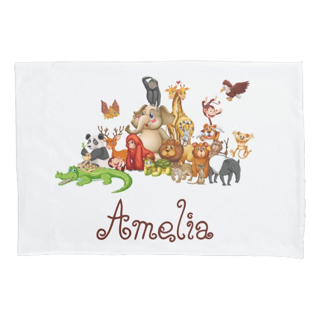 Personalized Kid's animals Square Sticker Kissenbezug (Vorderseite)
