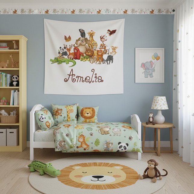 Personalized Kid's animals  Wandteppich (Von Creator hochgeladen)