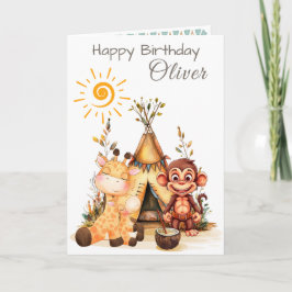 Personalized Kids Birthday Card with Cute Animals Karte