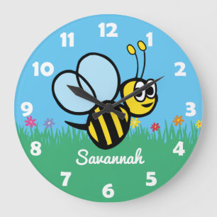 Personalized Kids Cute Bee Garden Bumblebee Große Wanduhr