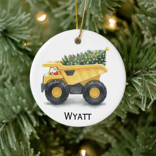 Personalized Kids Dump Truck Christmas Ornament  (Baum)