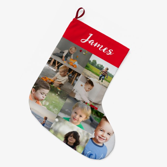Personalized Kids Name & Photo Collage Großer Weihnachtsstrumpf (Vorderansicht (hängend))