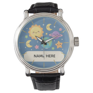 Personalized Kids Watch with Name Cute Space Theme Armbanduhr