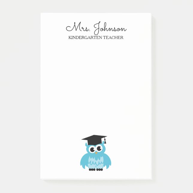 Personalized kindergarten school teacher funny owl post-it klebezettel (Vorderseite)