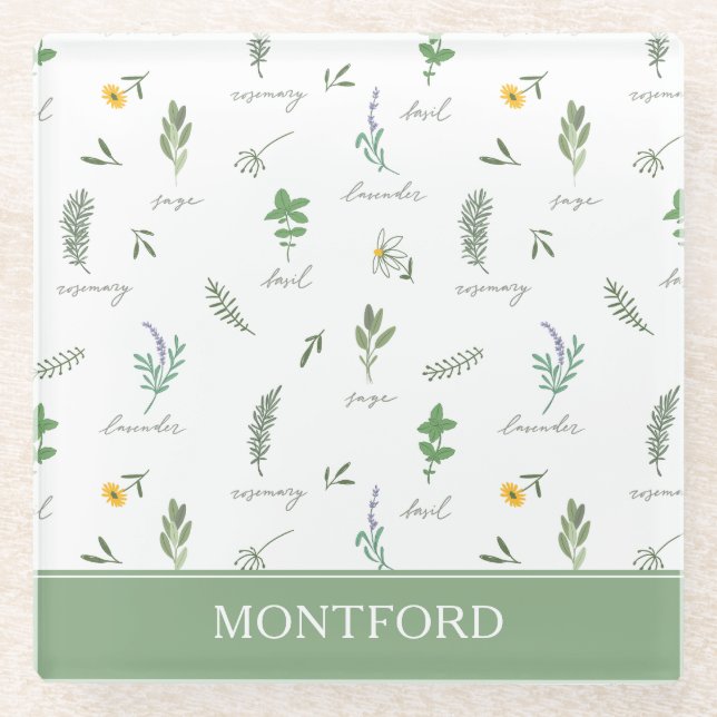 Personalized Kitchen Garden Botanical Glasuntersetzer (Vorderseite)