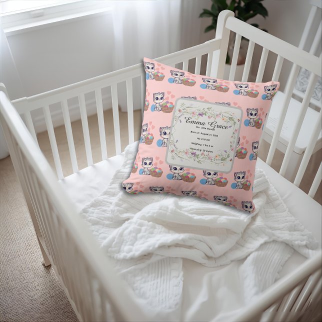 Personalized Kitten & Wildflowers Birth Keepsake Kissen (Von Creator hochgeladen)