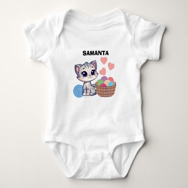  Personalized Kitten & Yarn Baby Bodysuit Baby Strampler (Vorderseite)