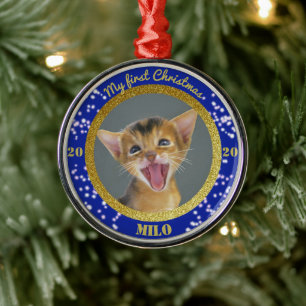 Personalized Kitten's First Christmas Photo Ornament Aus Metall