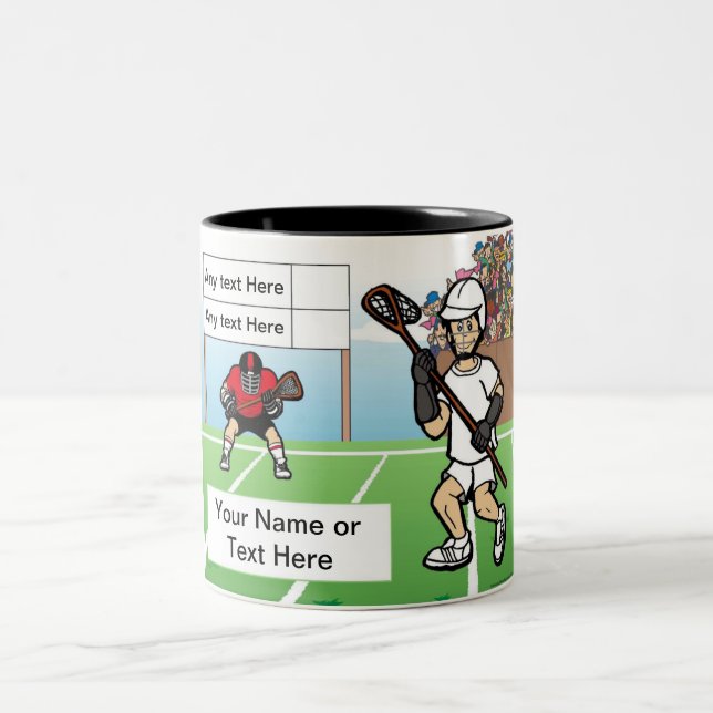 Personalized LaCrosse Player - Male Cartoon Zweifarbige Tasse (Mittel)