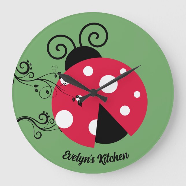 Personalized Lady Bug Kitchen Clock Ladybug Große Wanduhr (Vorderseite)
