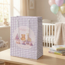 Personalized Lavender Gingham 1st Birthday Mittlere Geschenktüte