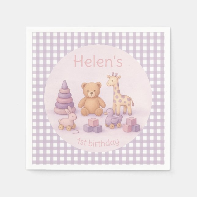 Personalized Lavender Gingham Baby Shower Napkins Serviette (Vorderseite)