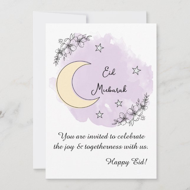 Personalized Lavender Line Art Eid Invitation Einladung (Vorderseite)