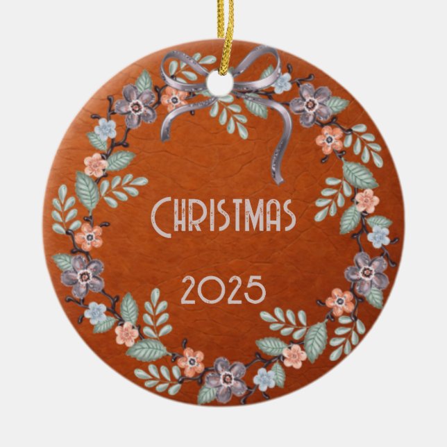 Personalized Leather Pastel Wreath Keramik Ornament (Vorne)