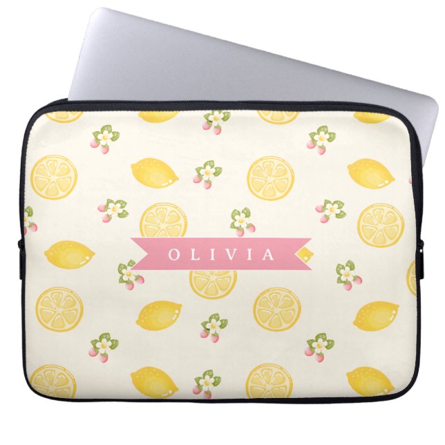 Personalized Lemon Floral Summer Custom Name Laptopschutzhülle (Vorderseite)