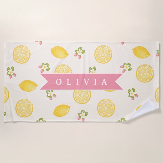 Personalized Lemon Floral Summer Custom Name Strandtuch (Vorderseite)