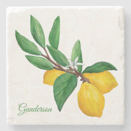 Personalized Lemon Leaf | Yellow Green Name Steinuntersetzer