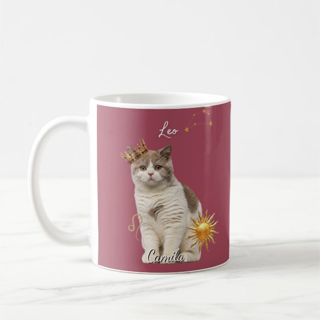 Personalized Leo Cat Mug with Name Kaffeetasse (Links)