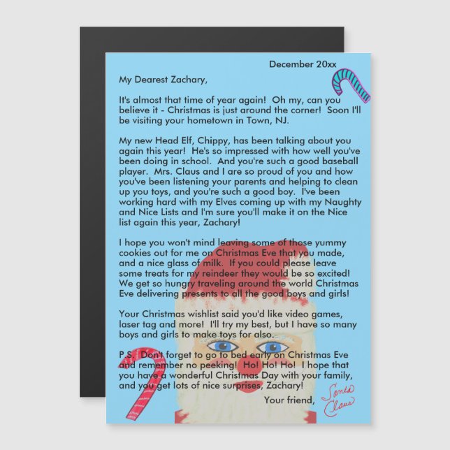 Personalized Letters from Santa Blue Child's Name Magnetkarte (Vorne/Hinten)