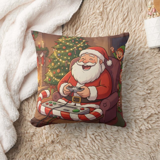 Personalized Level Up Christmas Funny Gamer Santa Kissen (Decke)
