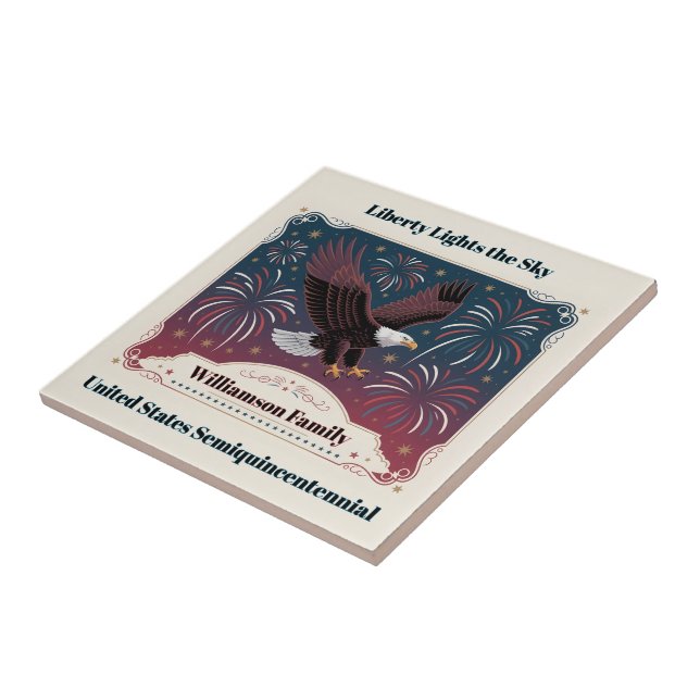 Personalized Liberty Fireworks Eagle Vintage Style Fliese (Seite)