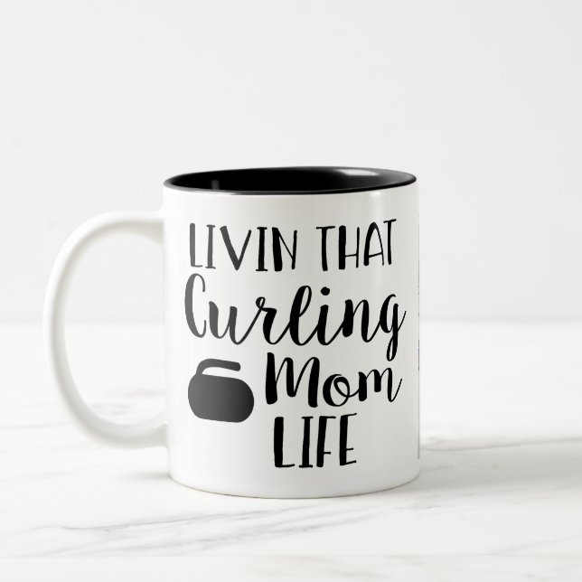Personalized Living that Curling Mom Life Photo  Zweifarbige Tasse (Links)