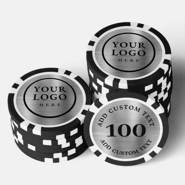 Personalized Logo and Text Faux Silver Metal Pokerchips (Stapel)