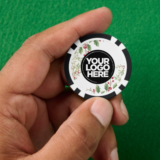 Personalized Logo and Text Holly Berry Christmas Pokerchips (Hand)