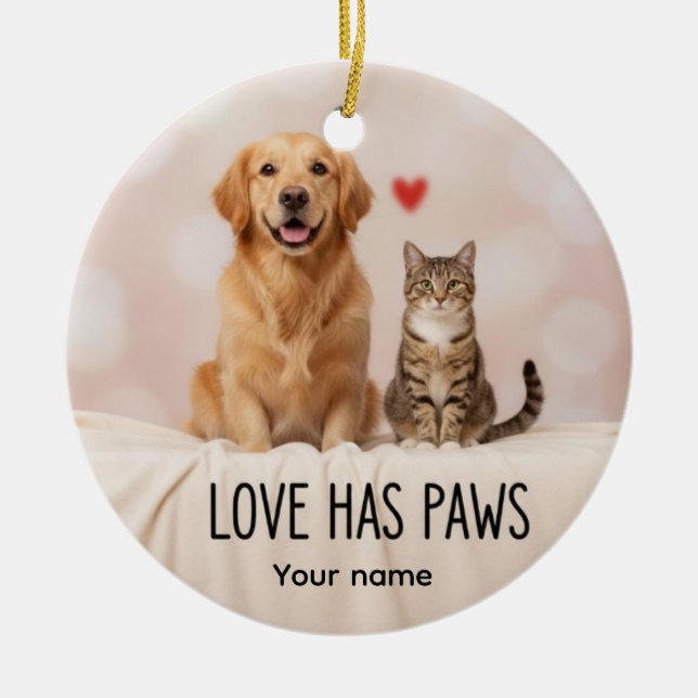 Personalized Love Has Paws Dog & Cat Ornament (Vorne)