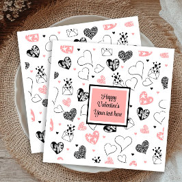 Personalized Love Text Pink Black Hearts Party  Serviette