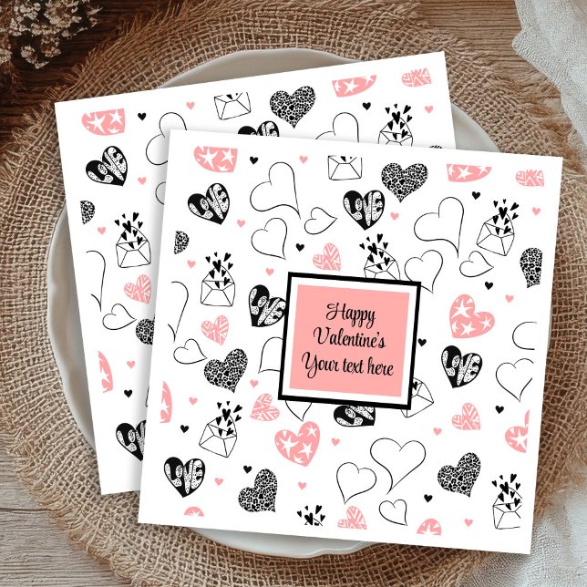 Personalized Love Text Pink Black Hearts Party  Serviette (Personalized Love Text Pink Black Hearts Party Napkins

)