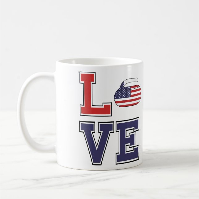 Personalized LOVE the Sport of Curling USA Mug Kaffeetasse (Links)