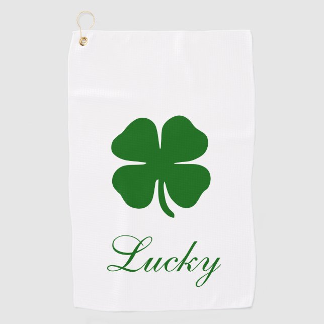 Personalized Lucky Green Clover Golfhandtuch (Vorderseite)