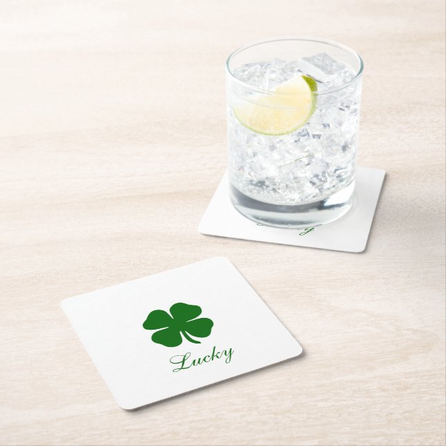 Personalized Lucky Green Clover Rechteckiger Pappuntersetzer (Vor Ort)