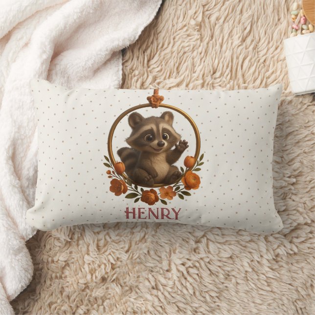 Personalized Lumbar Pillow – Woodland Raccoon Baby Lendenkissen (Decke)