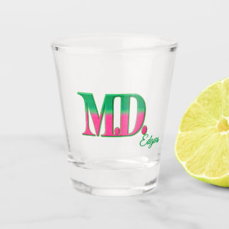 Personalized 'M.D.' Pink and Green Shot Glass Schnapsglas