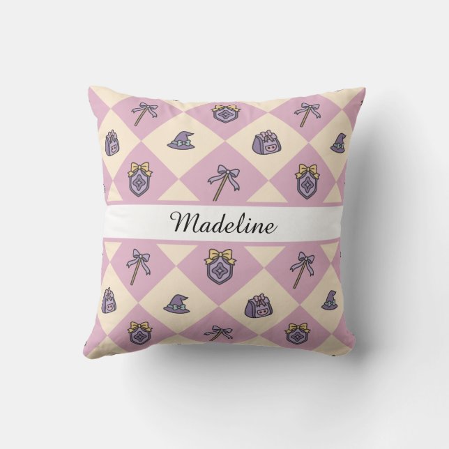 Personalized Magical Girl Name Pink Checkered Kissen (Rückseite)