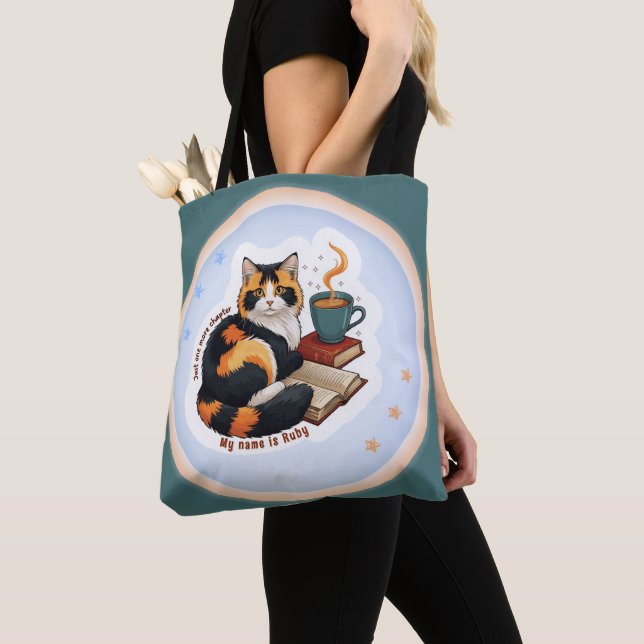 Personalized Magical Teal Calico Cat Bookworm Tote (Von Nahem)