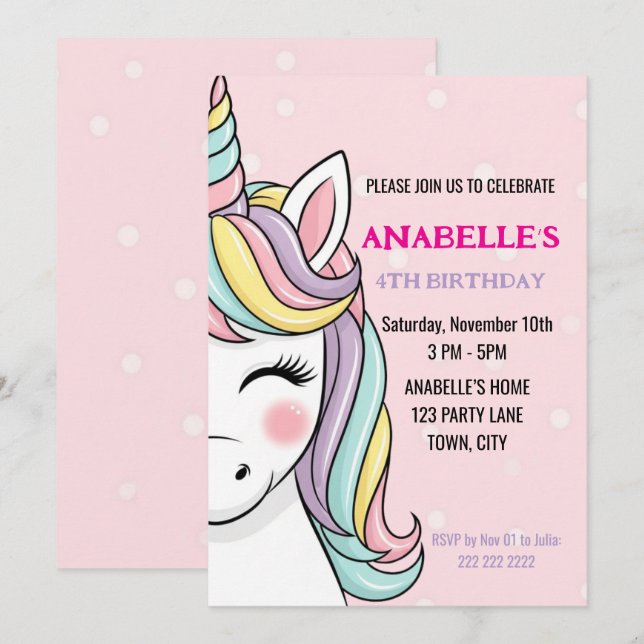 Personalized Magical Unicorn Birthday  Einladung (Vorne/Hinten)