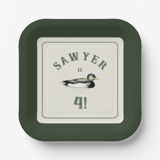 Personalized Mallard Duck Birthday Plates Pappteller (Vorderseite)